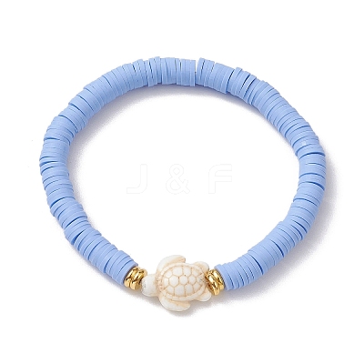 5Pcs 5 Colors Handmade Polymer Clay Disc Beaded Stretch Bracelets BJEW-JB10259-01-1