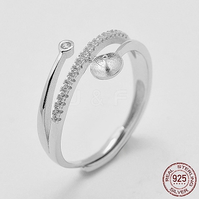 Anti-Tarnish Adjustable Rhodium Plated 925 Sterling Silver Design Ring Mounts Fittings with Pearl Seat STER-K038-023P-1