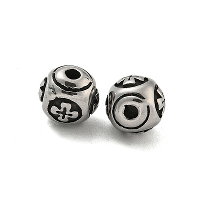 Round with Cross 304 Stainless Steel Beads STAS-E214-01AS-01-1