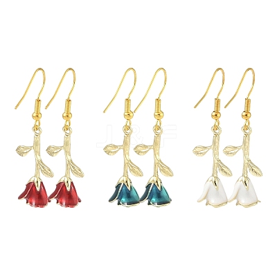 3 Pairs 3 Colors Brass Flower Dangle Earrings EJEW-YW00003-1