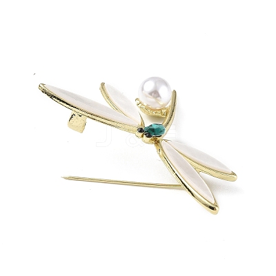 Rhinestonoe Dragonfly with Plastic Imitation Pearl Brooch Pin JEWB-I020-02LG-1