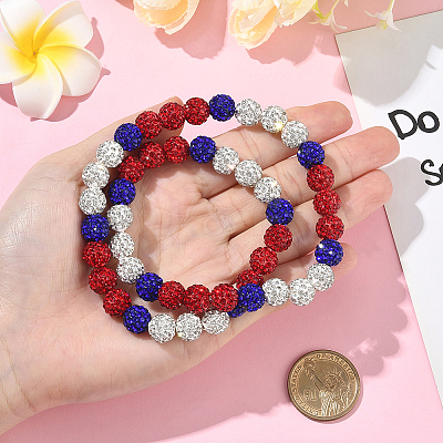 1Pc Polymer Clay Rhinestone Round Beaded Stretch Necklaces NJEW-SP0001-14D-1