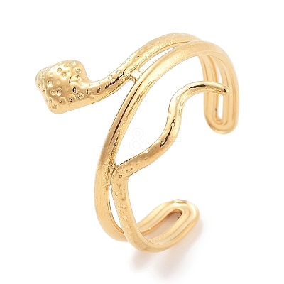 304 Stainless Steel Snake Open Cuff Rings for Women RJEW-K273-09G-1