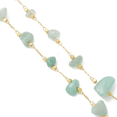 Natural Green Aventurine Chip Handmade Link Chain Necklaces NJEW-JN05811-02-1