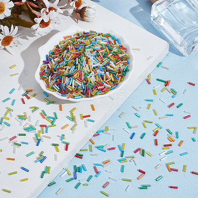4000Pcs Transparent Colours Rainbow Glass Round Bugle Beads SEED-ME0001-24-1
