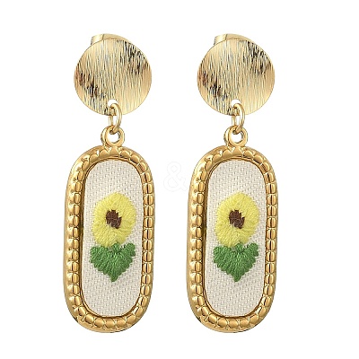 304 Stainless Steel & Cloth Embroidery Stud Dangle Earrings EJEW-JE07298-01-1