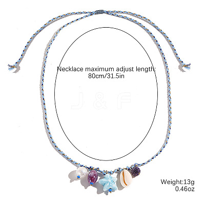 Summer Beach Porcelain Fish & Natural Cowrie Shell Pendant Cotton Cord Adjustable Necklaces FS-WG63638-02-1