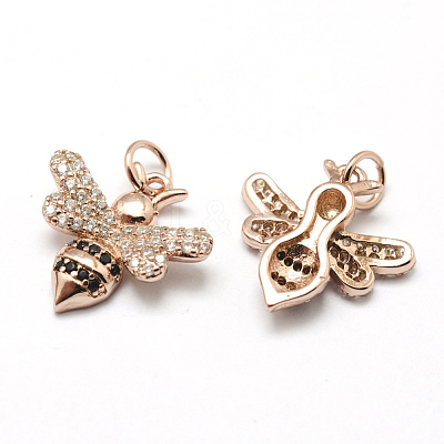 Brass Micro Pave Grade AAA Cubic Zirconia Charms ZIRC-P072-02RG-NR-1