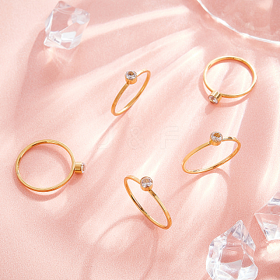5Pcs 5 Style Flat Round Rhinestone Finger Rings RJEW-UN0001-08-1