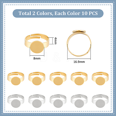 20Pcs 2 Styles Adjustable 304 Stainless Steel Finger Rings Components STAS-UN0057-19A-1