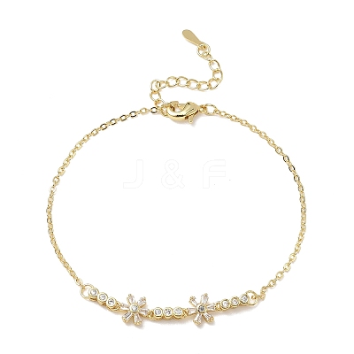 Brass Pave Clear Cubic Zirconia Flower Link Bracelets KK-CBA6980-24G-1