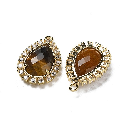 Natural Tiger Eye Faceted Teardrop Pendants G-I375-01G-21-1