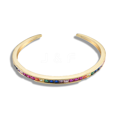 Colorful Cubic Zirconia Open Cuff Bangle BJEW-N014-009-1