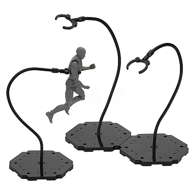 Plastic with Zinc Alloy Model Assembled Action Figure Display Holders with Hexagon Base LS-ODIS-WH0038-219B-1