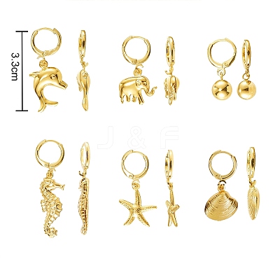 Ocean Theme Brass Huggie Hoop Earring EJEW-SZ0001-21G-1
