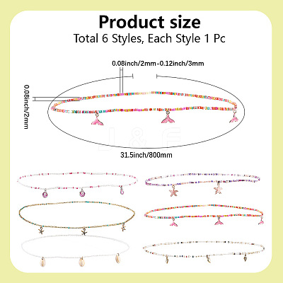 6Pcs 6 Styles Glass Seed Beads Stretch Waist Chains for Women AJEW-CY0001-17-1