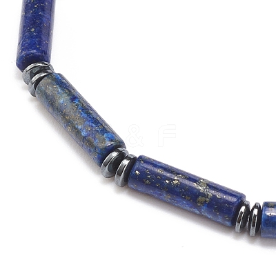 Natural Gemstone Column & Synthetic Hematite Stretch Bracelet BJEW-JB08458-1