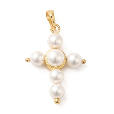 Rack Plating Brass & Acrylic Pearl Pendants KK-G488-04G-1