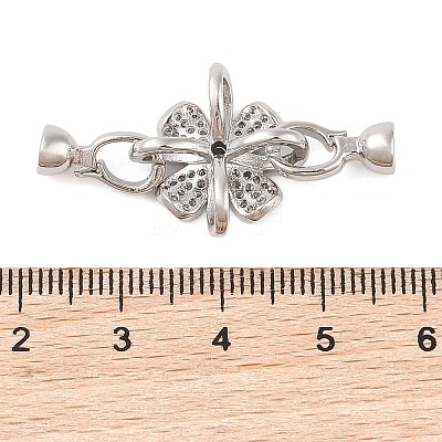 Rack Plating Flower Brass Pave Clear Cubic Zirconia Fold Over Clasps FIND-Q112-01P-1