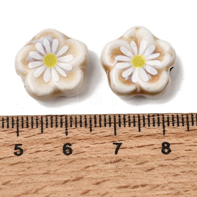 Glaze Daisy Flower Printed Porcelain Beads PR-CBA03B0-04A-1