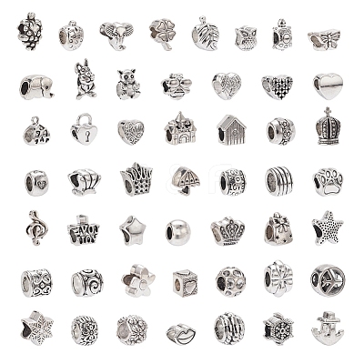 50Pcs 50 Style Tibetan Style Alloy European Beads TIBE-YW0001-21-1