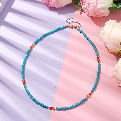 Synthetic Turquoise & Natural Carnelian Beaded Necklaces NJEW-TA00161-1