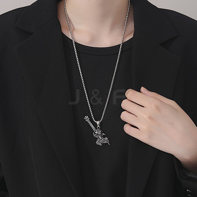 Halloween 304 Stainless Steel Guitar Skull Pendant Necklaces for Men WGCDC24-01-1
