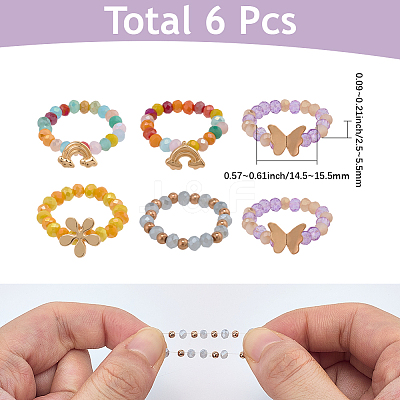 6Pcs 2 Styles Alloy & Glass Beaded Decorative Rings for Smartwatch Band AJEW-CP0009-95-1