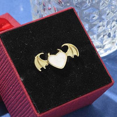 Heart with Wing Enamel Finger Rings RJEW-G337-05G-02-1