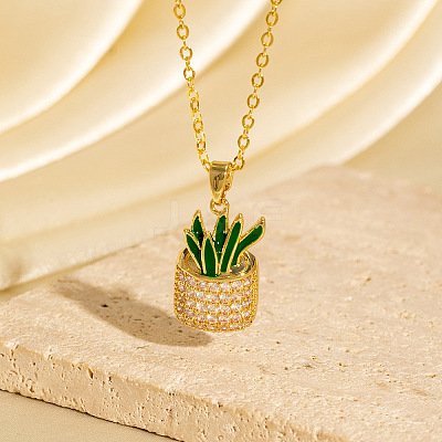 Cinco de Mayo Brass Pave Cubic Zirconia Enamel Green Cactus Pendant Necklaces for Women WG6DDE4-04-1