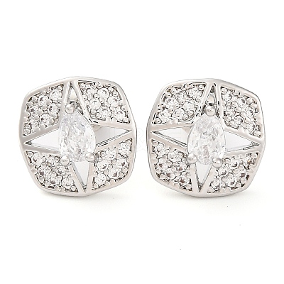 Brass Pave Cubic Zirconia Square Stud Earrings for Women EJEW-I304-27P-06-1