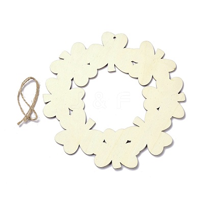DIY Shamrock Wreath Unfinished Wooden Ornaments Blank Wooden Embellishments WOOD-C009-01-1
