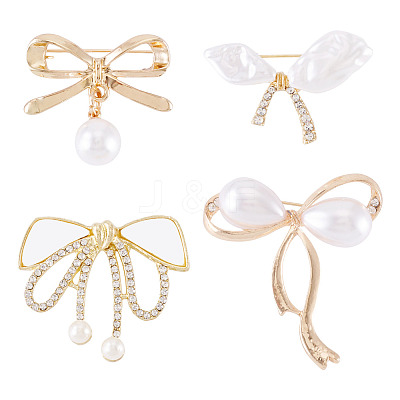 4Pcs 4 Styles Bowknot Alloy Rhinestone Brooches for Women JEWB-TA0001-30-1