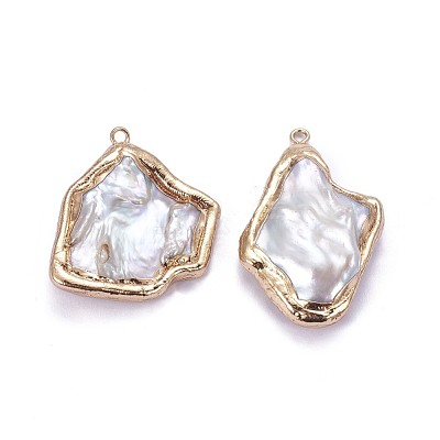Electroplate Natural Baroque Pearl Keshi Pearl Pendants PEAR-F010-01G-1
