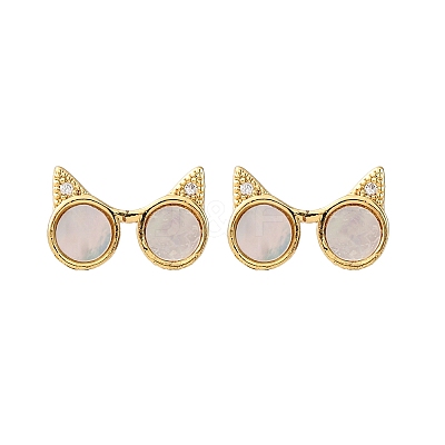 Cat Ear Glasses Brass Micro Pave Clear Cubic Zirconia Stud Earrings KK-D363-17G-1