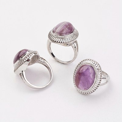 Natural Amethyst Finger Rings X-RJEW-P122-05-1