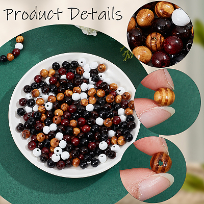 250Pcs 5 Colors Spray Painted Round Natural Schima Wood Beads WOOD-PA0001-74-1
