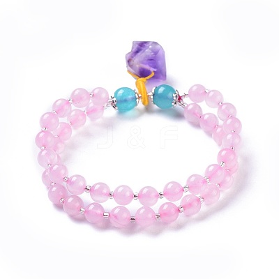 Natural Rose Quartz Stretch Multi-strand Charm Bracelets BJEW-I260-16-1