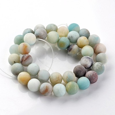 Frosted Natural Flower Amazonite Round Beads Strands G-E330-8mm-01-1