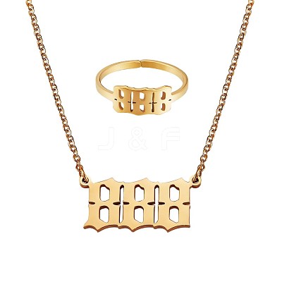 Number Pendant Necklace & Open Cuff Ring JX202A-1