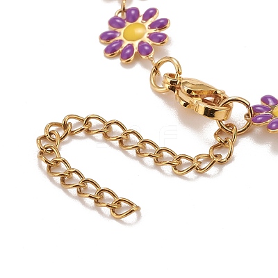 Enamel Daisy Link Chain Necklace NJEW-P220-01G-02-1