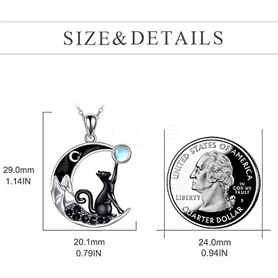 Alloy Jet Rhinestone Enamel Black Moon with Cat Shape Pendant Necklaces for Women WG3CB78-01-1