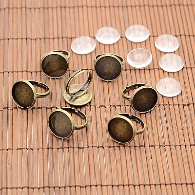 Vintage Brass Ring Components and Clear Glass Cabochons DIY-X0199-AB-NF-1