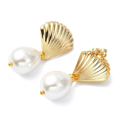 Teardrop Shell Pearl Bead Stud Earrings EJEW-JE07105-02-1