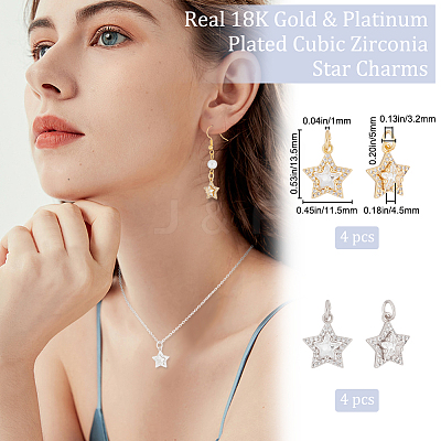 8Pcs 2 Colors Brass Cubic Zirconia Charms ZIRC-BBC0001-75-1