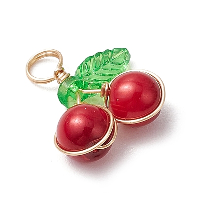 12Pcs 12 Colors Pearlized Glass Pearl Cherry Pendants PALLOY-JF03474-1