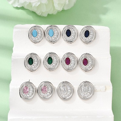 Brass Micro Pave Cubic Zirconia Stud Earrings EJEW-G471-13P-1