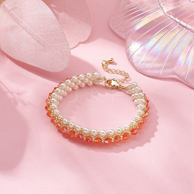 Glass Imitation Pearl & Bicone Beaded Bracelets BJEW-MZ00035-01-1