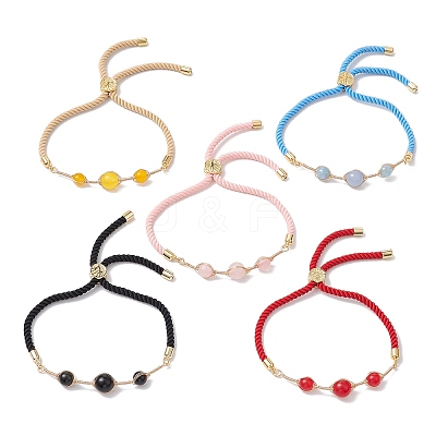 Natural Mixed Gemstone Round Beaded Slider Bracelets BJEW-JB11054-1