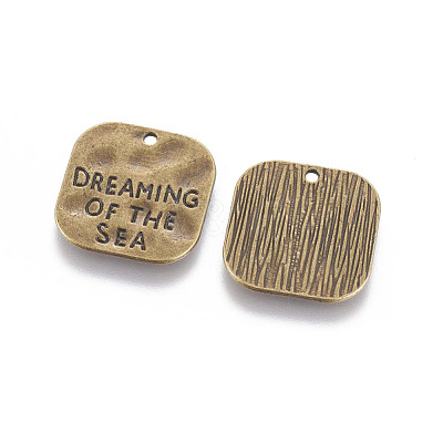 Hammered Square Carved Word Dreaming of the Sea Tibetan Style X-PALLOY-A15333-AB-1
